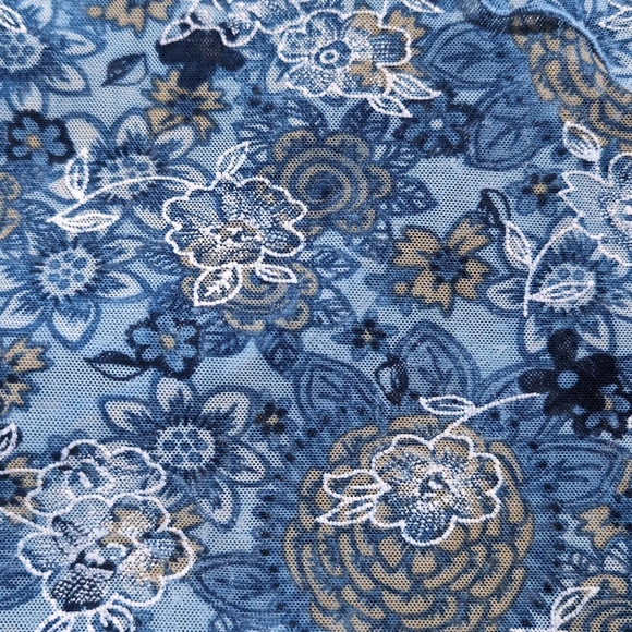 Blue Vanity Sheer Mesh Tank Top Ruffled lettuce trim, wrap style top - Picture 7 of 8